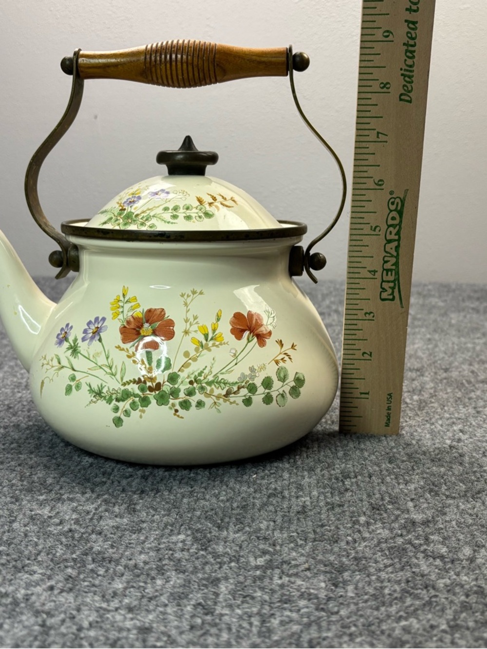 VTG Mikasa Grande Chef Wildflower Teapot 2.5 Qt Tea Kettle Enamelware Brass - Picture 14 of 15
